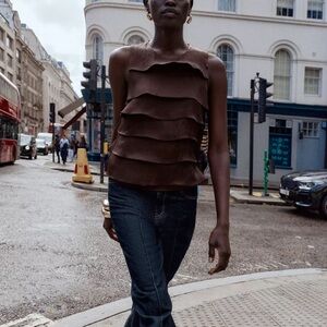 Zara Satin Ruffled Top